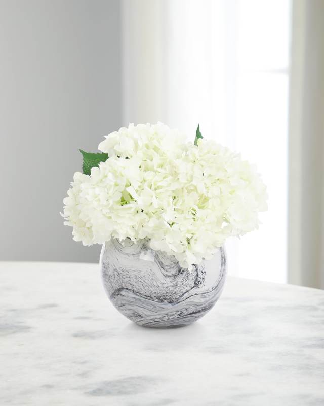 Marble Hydrangeas 11" Faux Floral Arrangement in Glass Vase